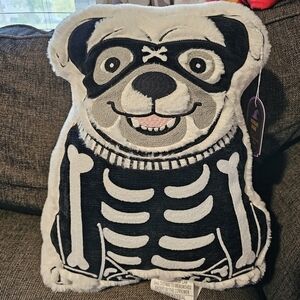 Midnight Magic Dog Skeleton Halloween Decorative Pillow Black White Summerween‎